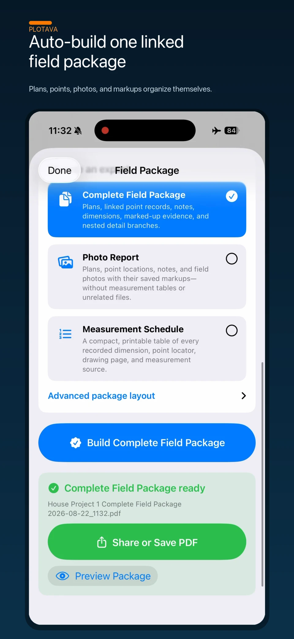 Plotava automatically organizing a linked Field Package